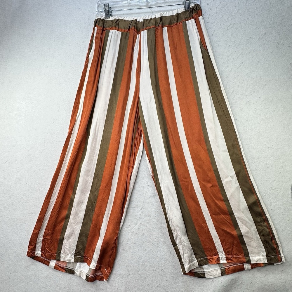 LOLA Gaucho Pants Womens Large Silk Blend Pull On Wide Leg Luxe Made in Italy